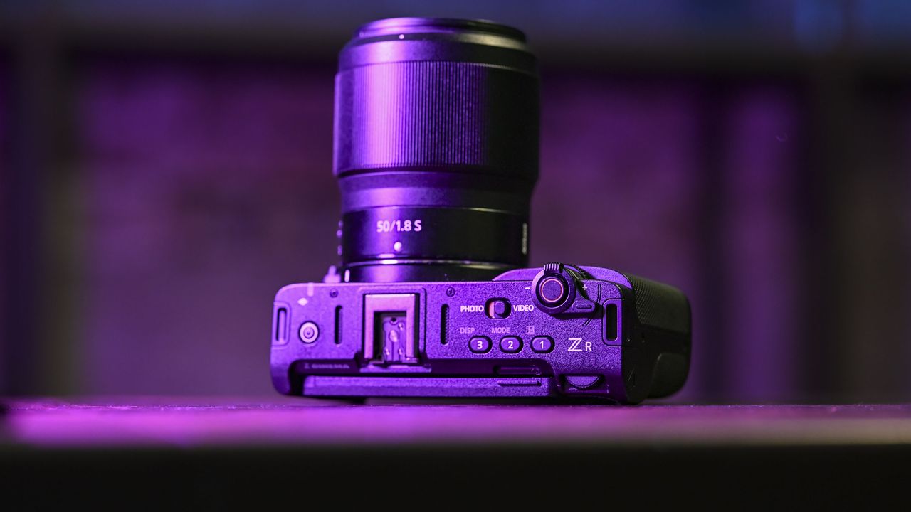 Nikon ZR camera under low key magenta lighting