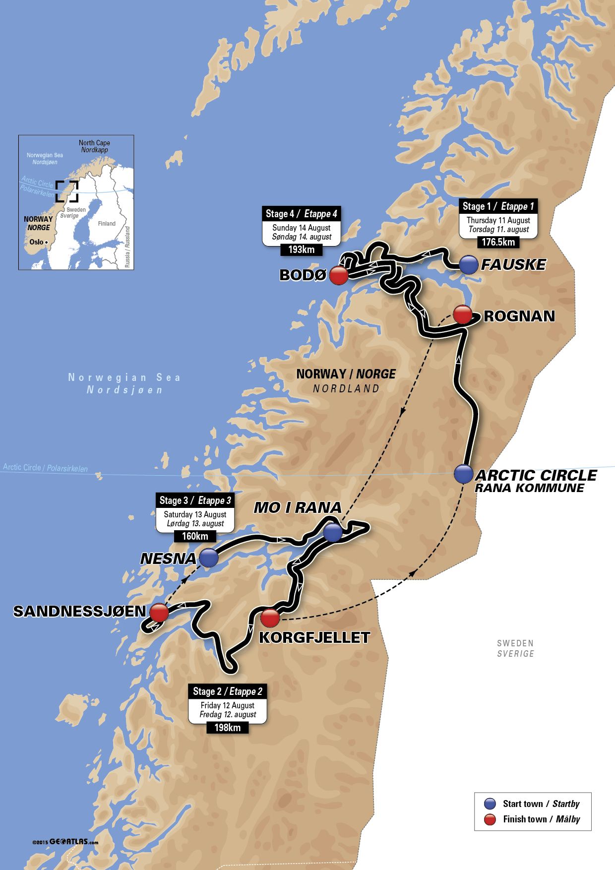 Race map for the 2016 Arctic Race of Norway