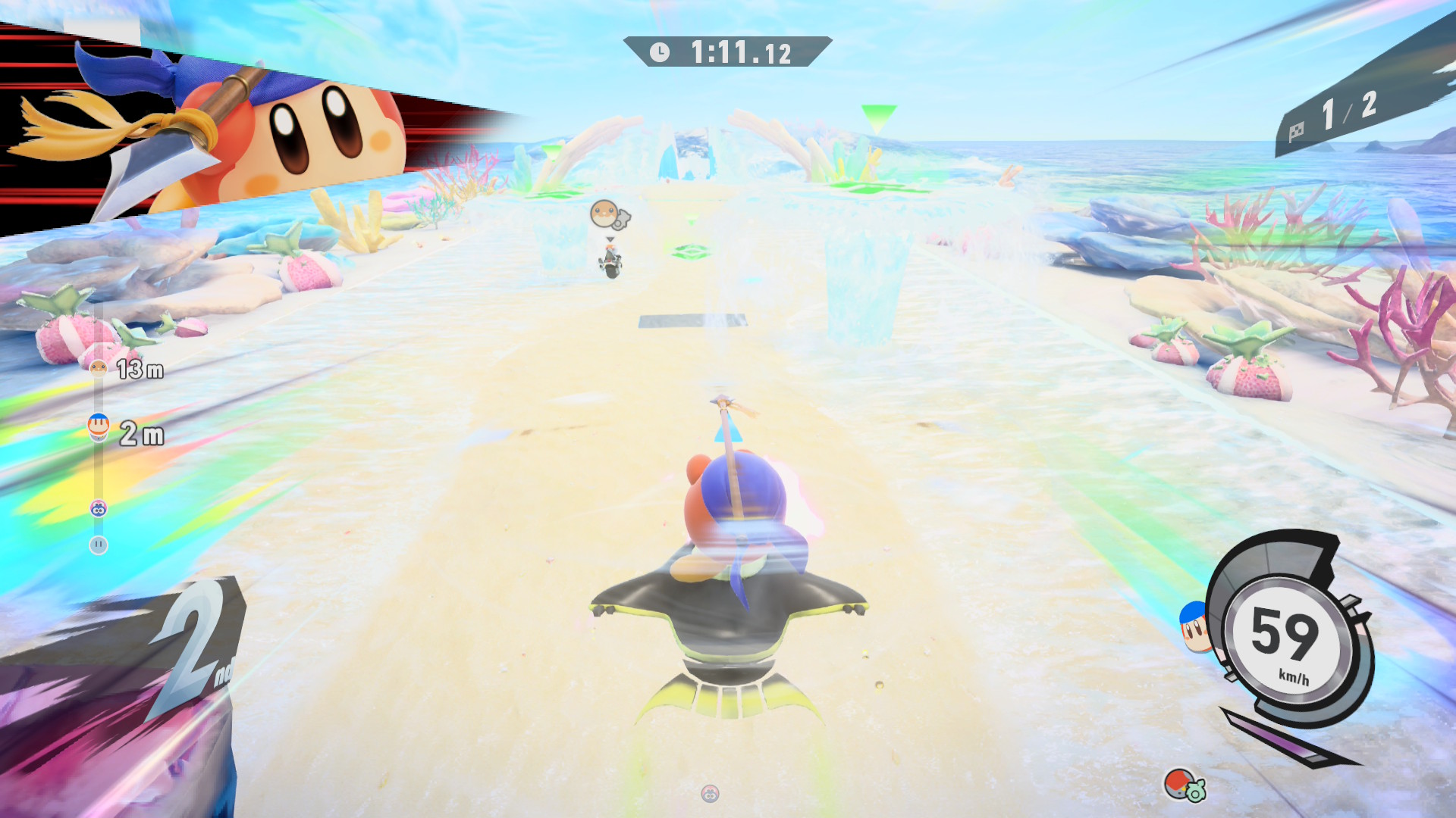 Bandana Waddle Dee uses his special attack in Kirby Air Riders