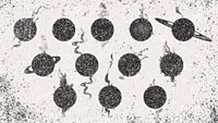A black and white illustration showing a bunch of black circles releasing soot.