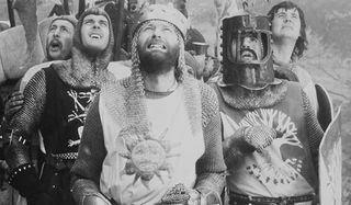 Monty Python and the Holy Grail King Arthur and his knights look up