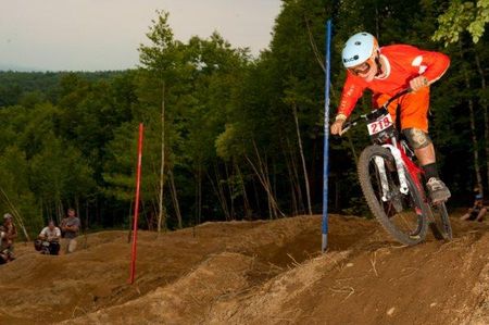Richie Rude races the dual slalom that was part of the 2009 Gravity East Series at Highland MTB Park in New Hampshire.