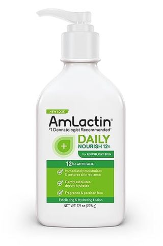 A bottle of Amlactin Daily Moisturizing Lotion on white background