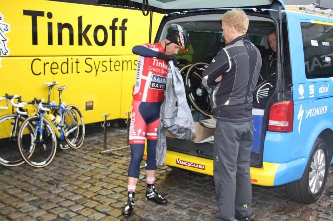 Danish champion Michael Morkov (Tinkoff-Saxo) prepares for the elements.