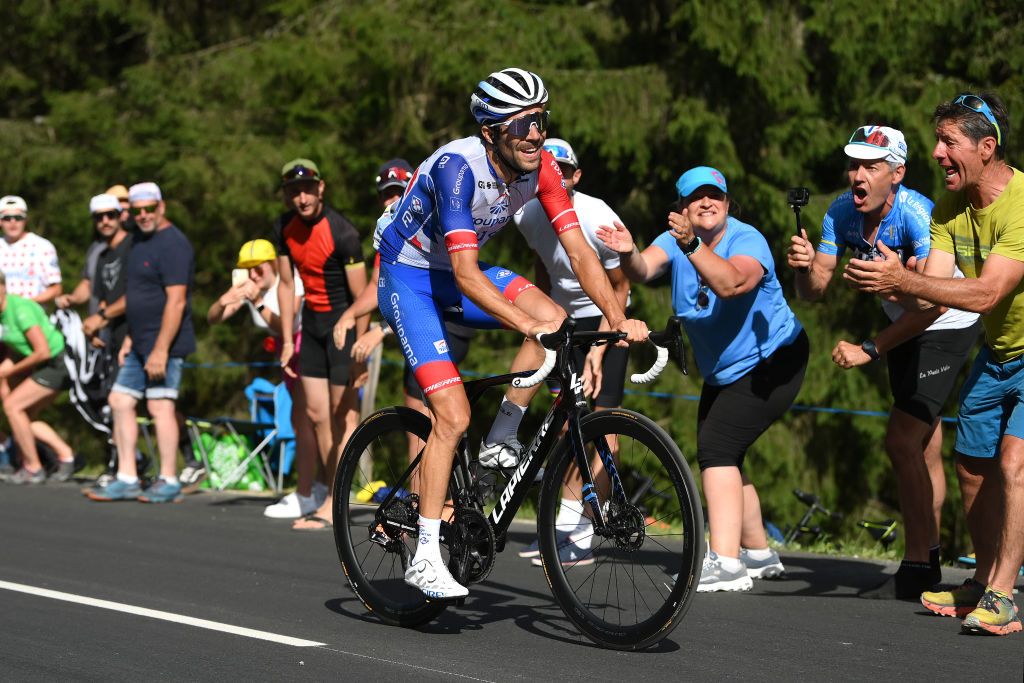 CHTEL LES PORTES DU SOLEIL FRANCE JULY 10 Thibaut Pinot of France and Team Groupama FDJ competes in the breakaway during the 109th Tour de France 2022 Stage 9 a 1929km stage from Aigle to Chtel les portes du Soleil 1299m TDF2022 WorldTour on July 10 2022 in Chtel les portes du Soleil France Photo by Alex BroadwayGetty Images