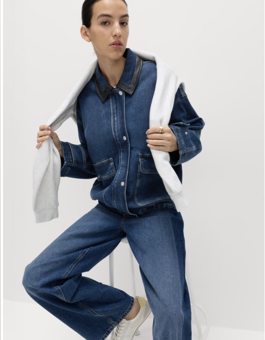 Marks and Spencers spring fashion trends 2026. Image of the M&amp;S Denim Relaxed Bomber Jacket.