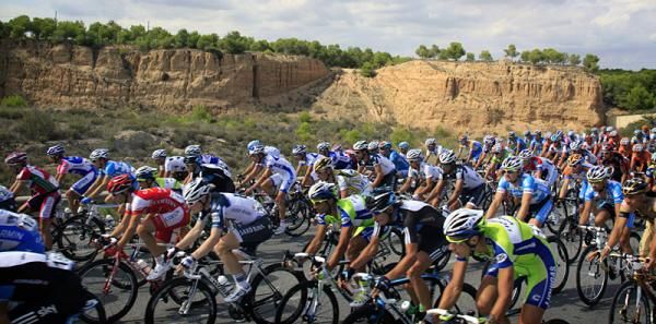 The Vuelta peloton in action during stage six.