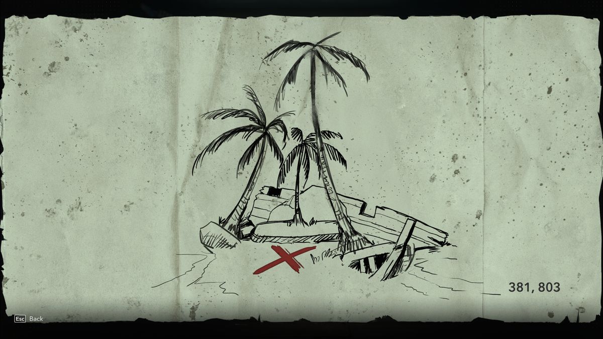 Black Flag treasure maps: A hand-drawn clue for the Florida (Tattered) treasure map.