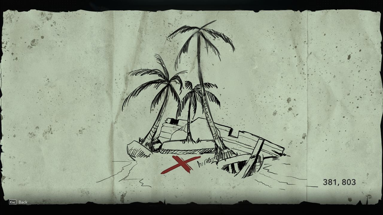 Black Flag treasure maps: A hand-drawn clue for the Florida (Tattered) treasure map.