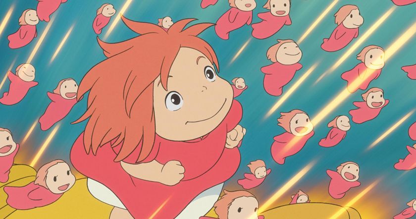 Ponyo movie still, girl swimming
