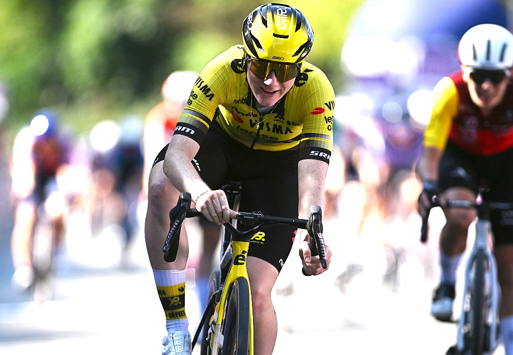 OLSENE, BELGIUM - JULY 18: Nienke Veenhoven of Netherlands and Team Visma | Lease a Bike celebrates at finish line as stage winner during the 11th Baloise Ladies Tour 2025, Stage 2 a 127.3km stage from Olsene to Olsene on July 18, 2025 in Olsene, Belgium. (Photo by Luc Claessen/Getty Images)