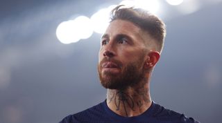 Sergio Ramos of PSG looks dejected after the UEFA Champions League last 16 match between PSG and Bayern Munich at the Parc des Princes in Paris, France on 14 February, 2023.