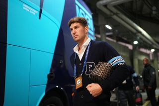 John Stones of Manchester City arrives at the stadium prior to the UEFA Champions League match between RB Leipzig and Manchester City at Red Bull Arena on October 04, 2023 in Leipzig, Germany. (Photo by Lexy Ilsley - Manchester City/Manchester City FC via Getty Images)