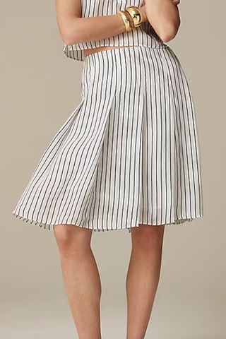 Pleated Skirt in Dot Crepe De Chine
