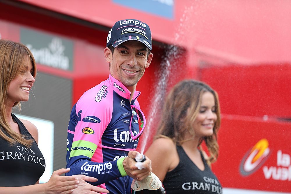 Nelson Oliveira celebrates his Vuelta stage win