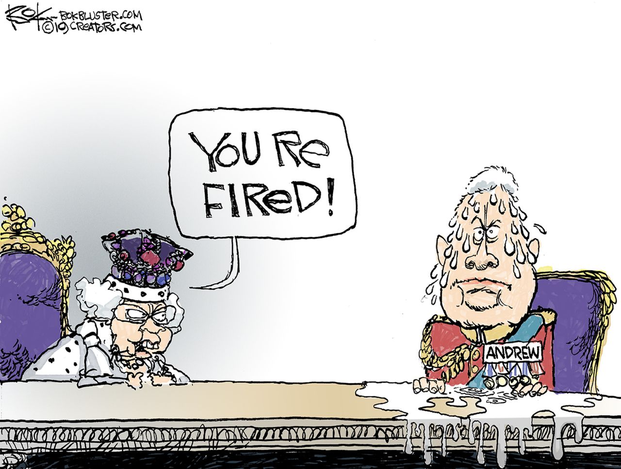 Political Cartoon World Queen Fires Prince Andrew