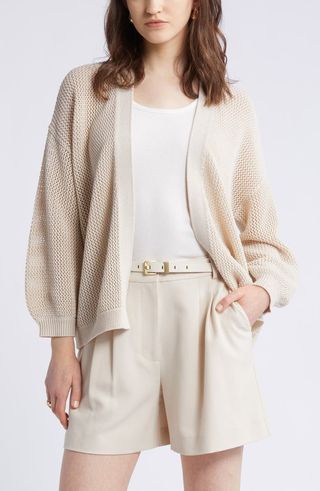 Open Stitch Open Front Cotton Cardigan