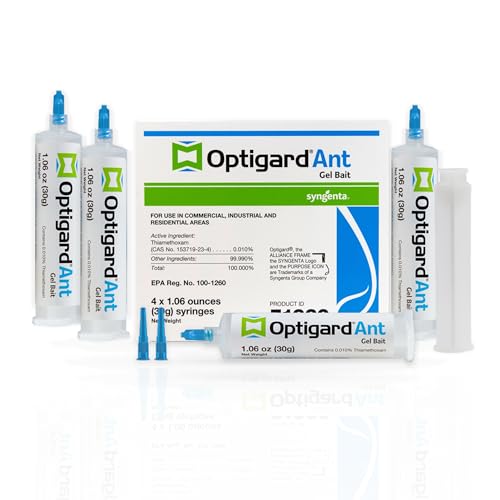Optigard Ant Gel Bait, 4 Tubes X 30-Grams, 1 Plunger and 2 Application Tips, Effective Ant Bait, Formulated With 0.01% Thiamethoxam, Indoor and Outdoor Use, Ant Killer Gel for Most Major Ant Species