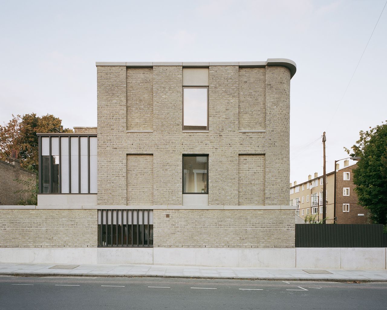 Street view of brick corner house