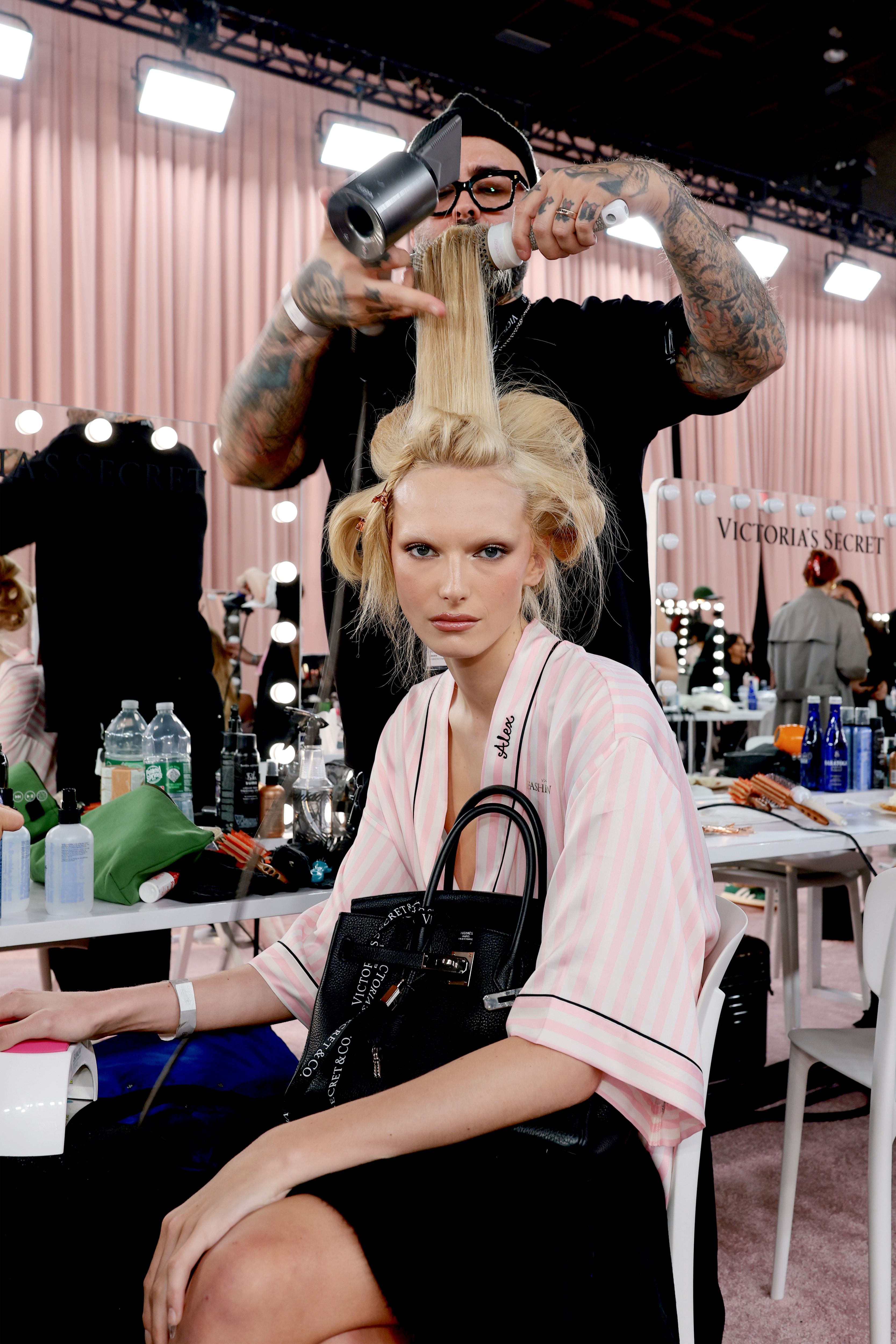 Alex Consani poses backstage for photos at the 2025 Victoria&#039;s Secret Fashion Show