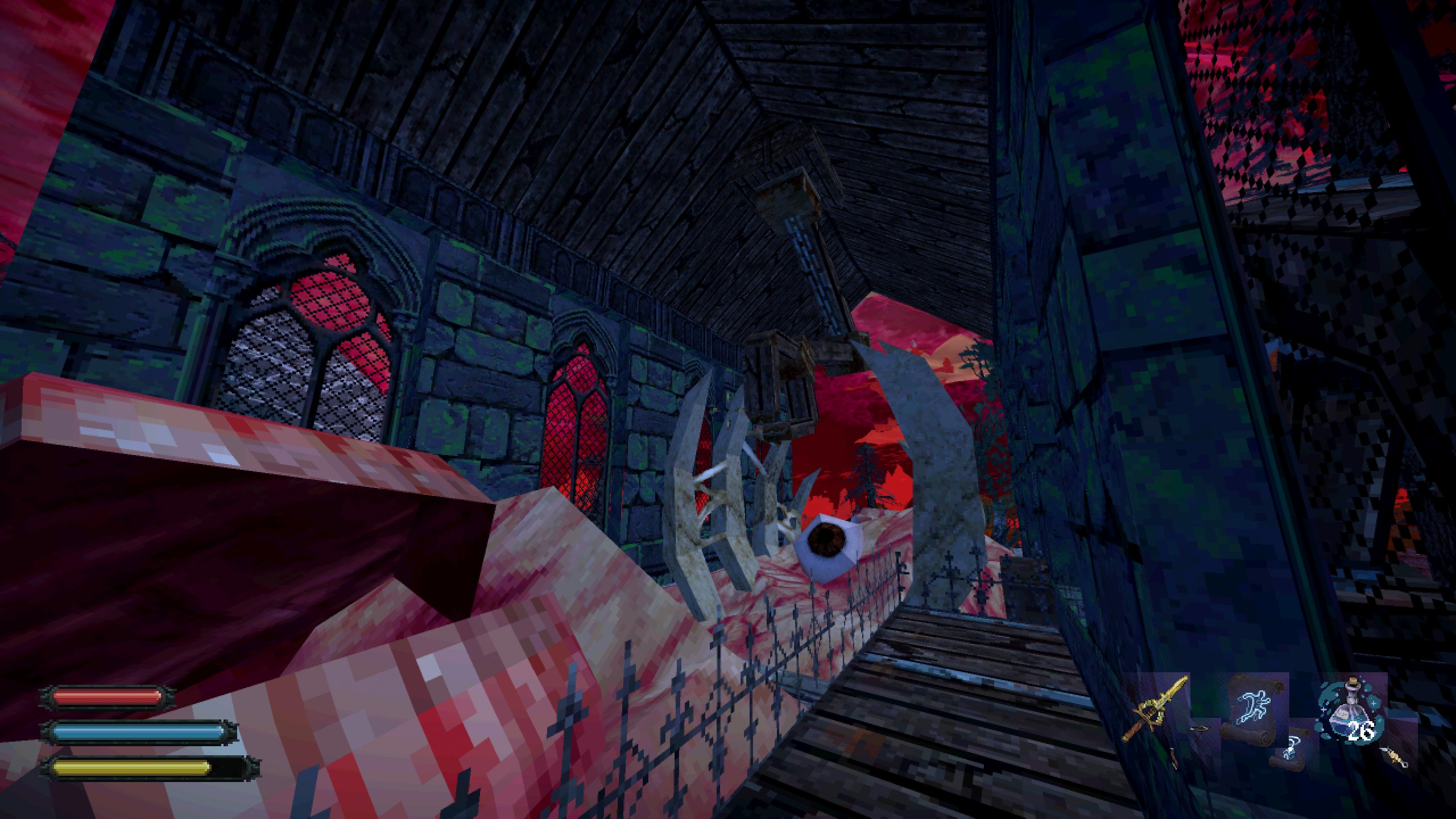 Flesh vat under gothic roof in dread delusion