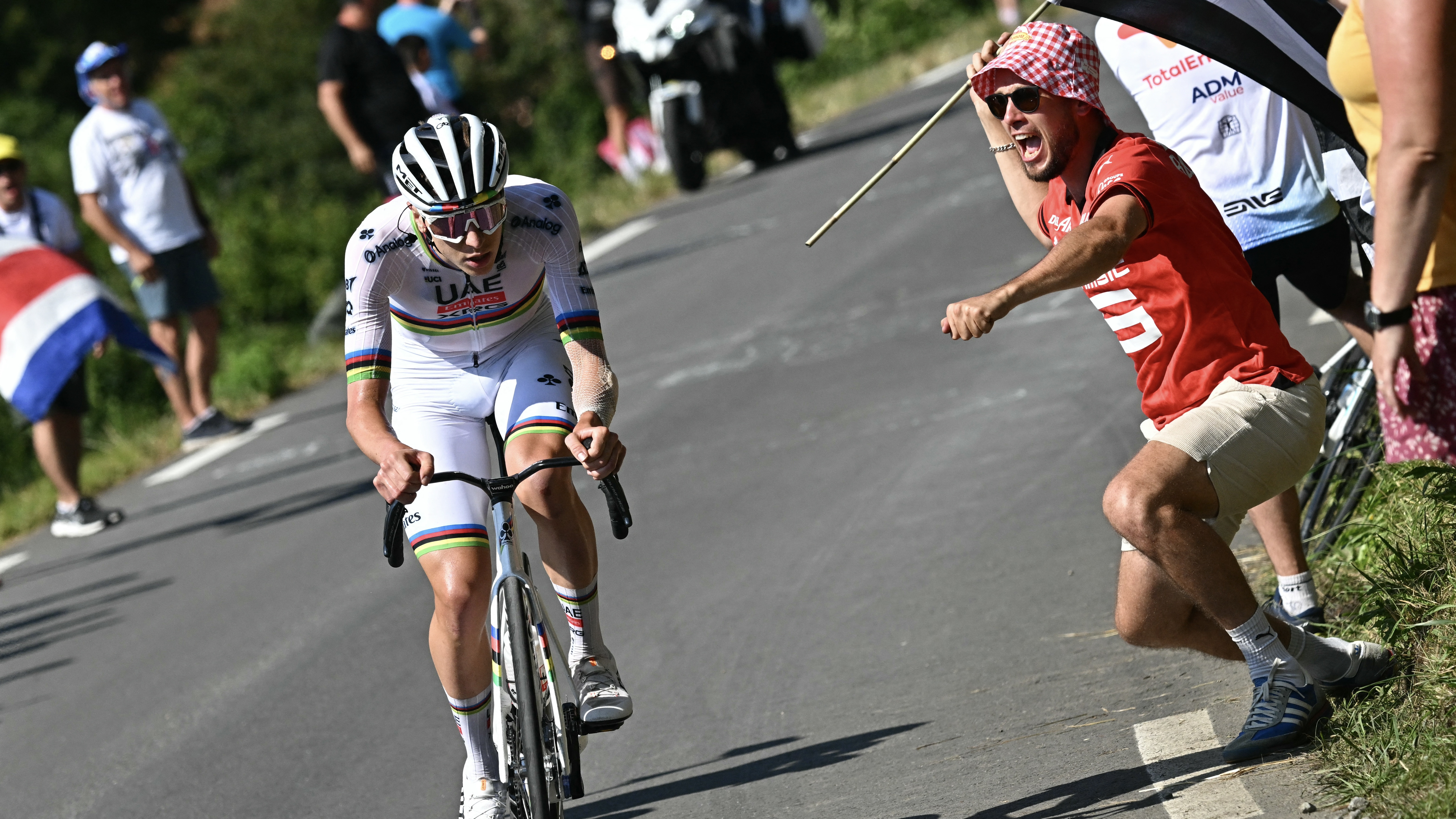 Tadej Pogacar on the ascent of the Hautacam in Stage 12 of the Tour de France