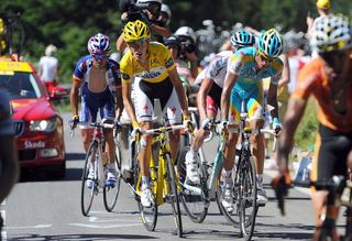 Andy Schleck (Saxo Bank) and Alberto Contador (Astana) almost came to a standstill as Menchov and Sanchez attacked ahead.