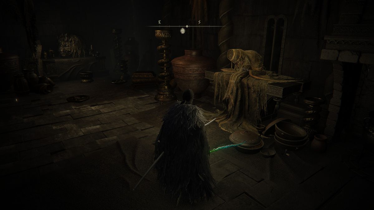 Screenshot showing Elden Ring: Shadow of the Erdtree's Hornsent Grandam, her location, quest rewards, and puzzle solutions