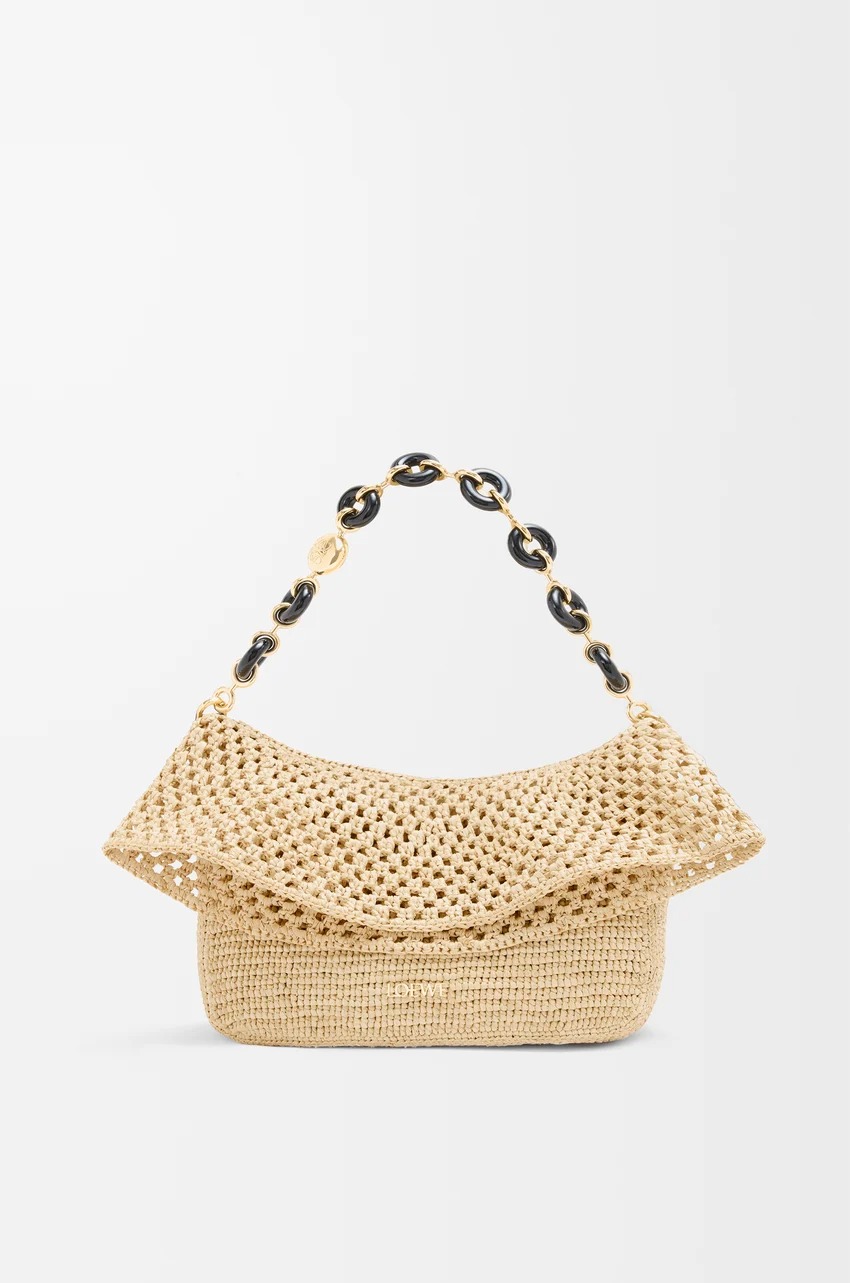 Loewe, Medium Ola Bag in Raffia and Calfskin