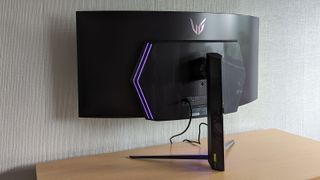 LG UltraGear 45GR95QE ultrawide gaming monitor from the back
