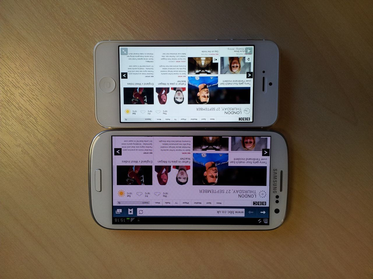 Samsung Galaxy S3 vs Apple iPhone 5 - Brightness