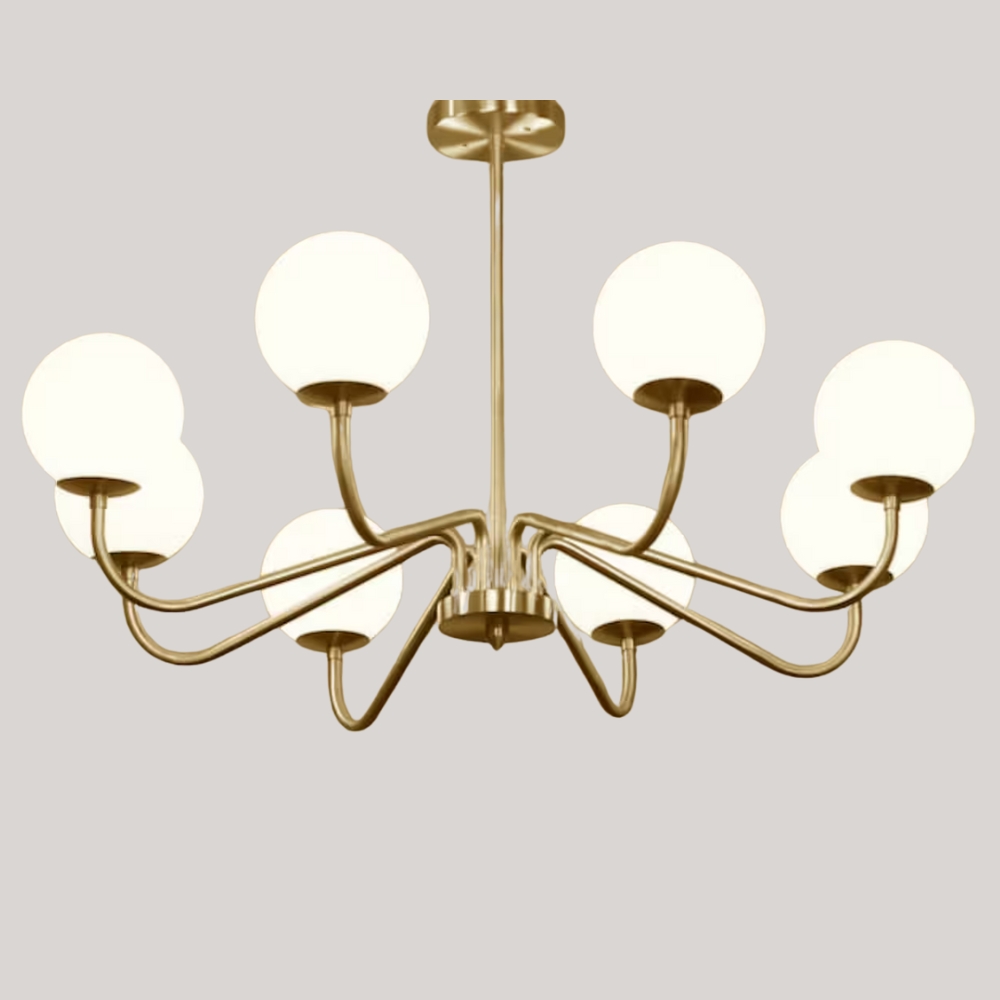 Caninglighting Mid Century Sputnik Chandelier against pale grey background.