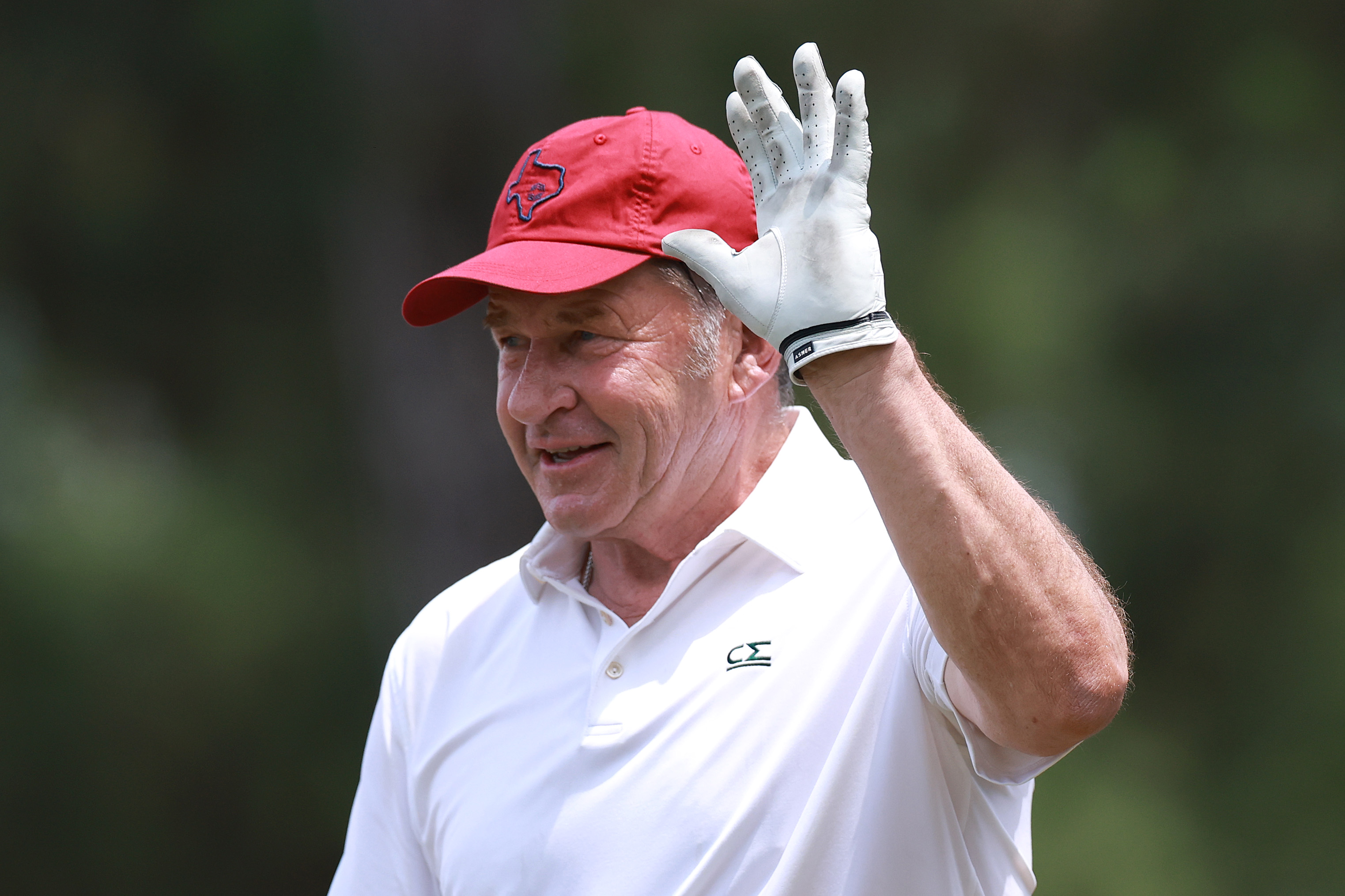 Nick Faldo waves to fans during the 2026 Insperity Invitational on the PGA Tour Champions