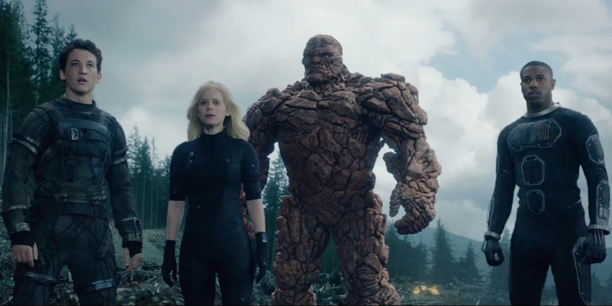 Miles Teller, Kate Mara, Jamie Bell, and Michael B. Jordan in the 2015 reboot of Fantastic Four