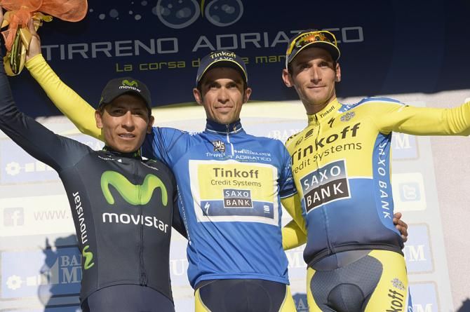 The final 2014 Tirreno-Adriatico podium: Nairo Quintana, Alberto Contador and Roman Krueziger