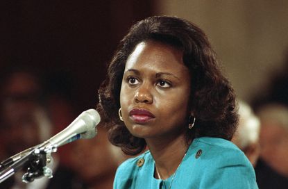 Anita Hill testifies in 1991 that she was sexually harassed by Clarence Thomas.