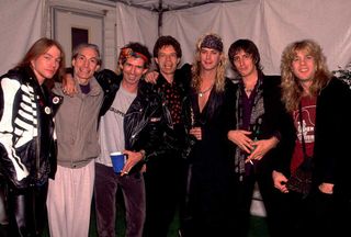 Guns N' Roses backstage on the Rolling Stones' Steel Wheels Tour in 1989, Los Angeles, CA.