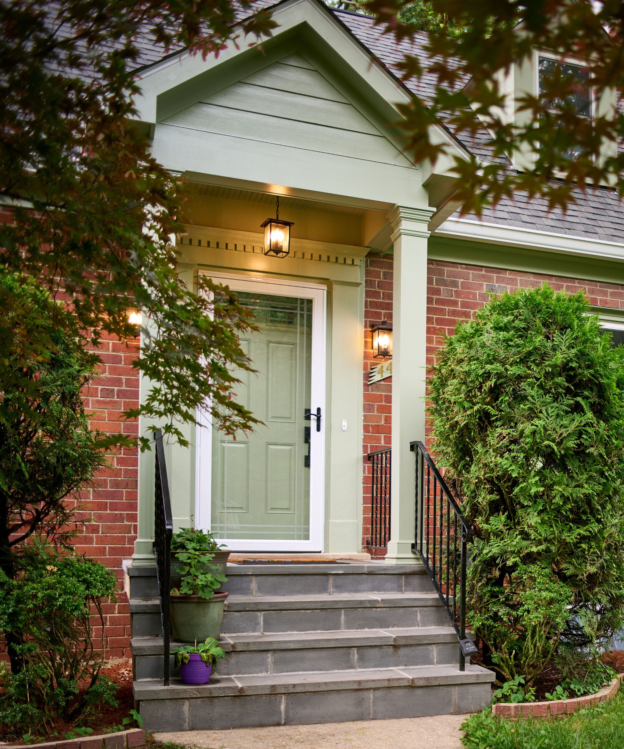 porch painted in Benjamin Moore HC 114 Saybrook Sage