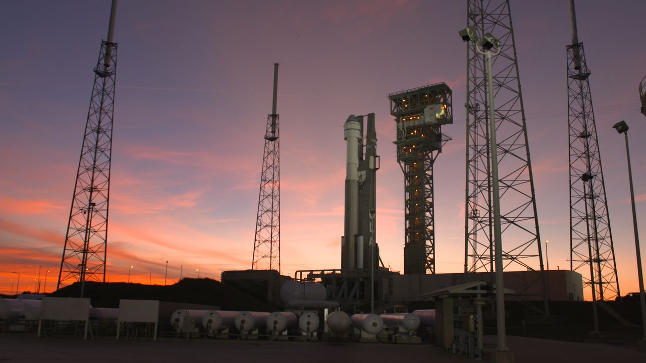 A United Launch Alliance Atlas V rocket, topped by the Boeing CST-100 Starliner spacecraft, stand on Space Launch Complex 41 at Florida's Cape Canaveral Air Force Station on Dec. 4, 2019.