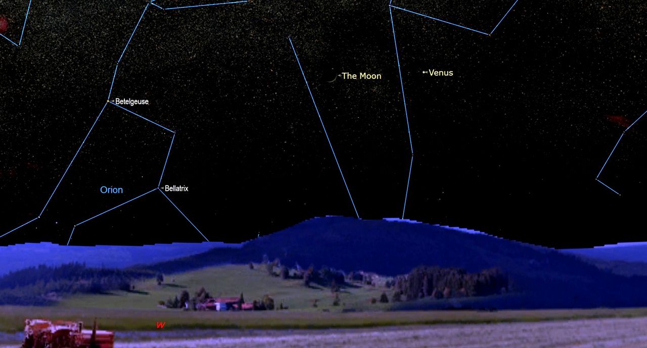 april 2020 night sky Crescent Moon meets Venus
