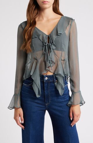 Millia Ruffle Tie Front Chiffon Top