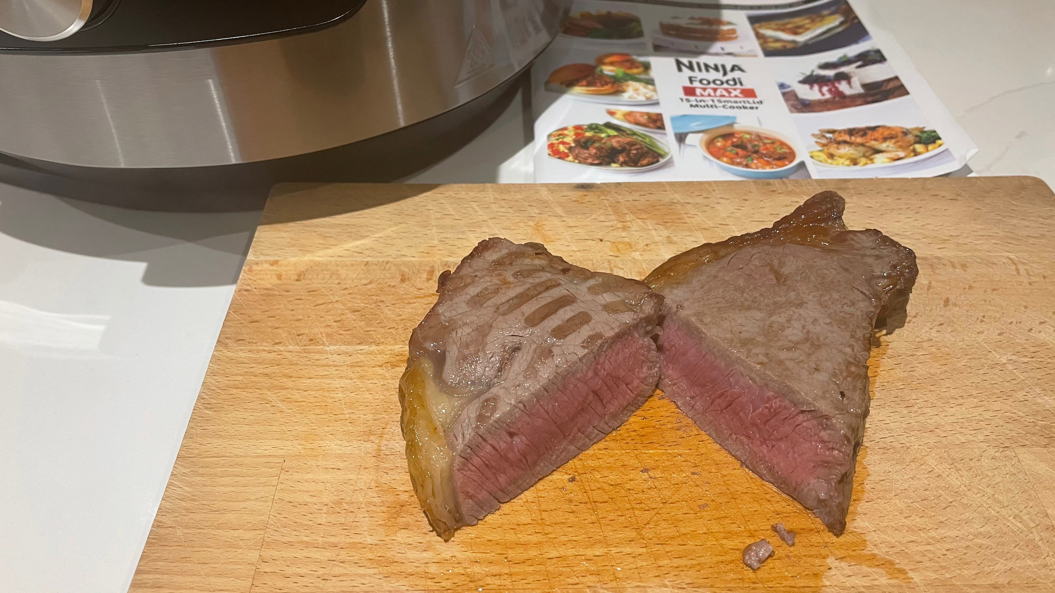 Sirloin steak cooked in the Ninja Foodi 15-in-1 SmartLid Multi-Cooker