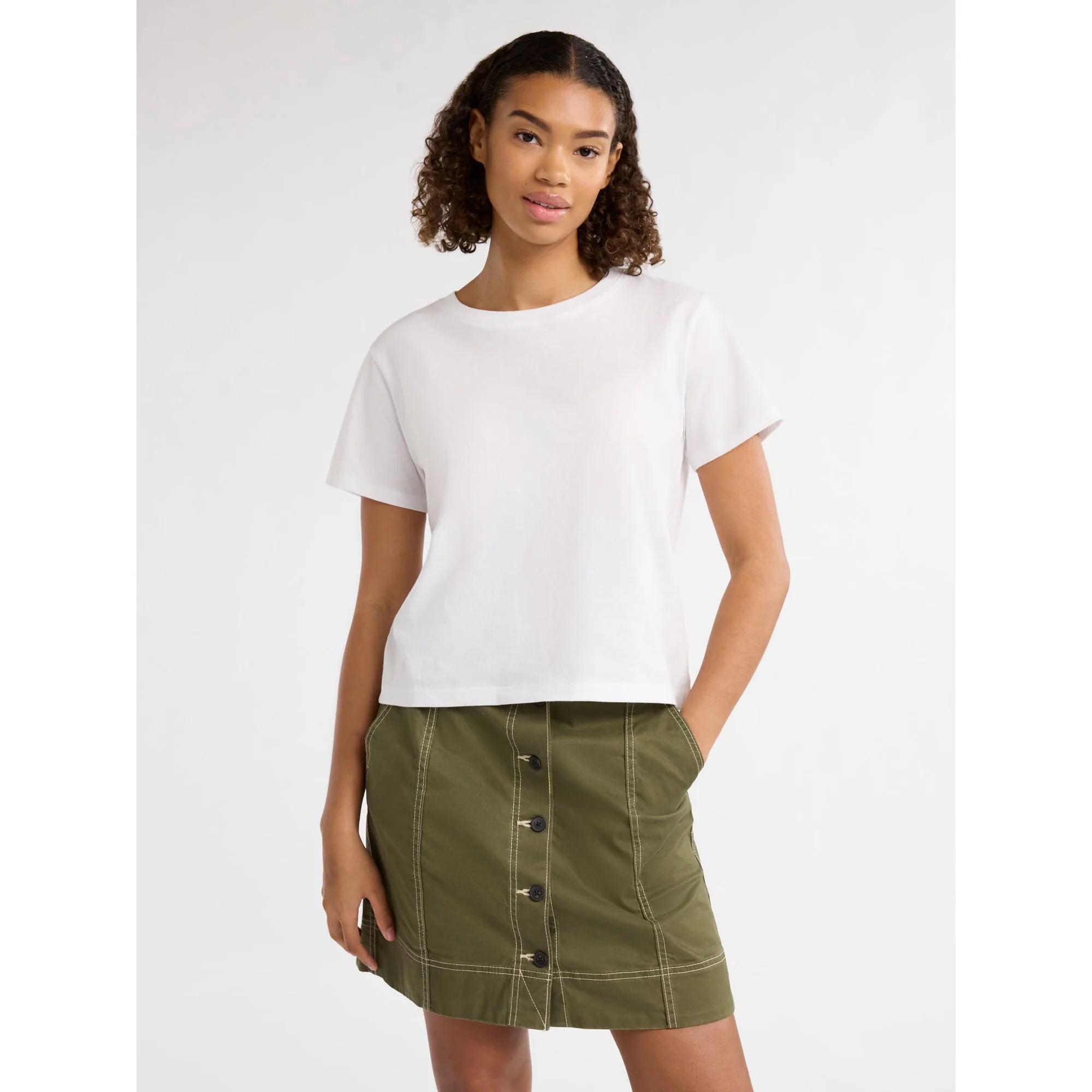Free Assembly, Free Assembly Women's and Women's Plus Cotton Cropped Boxy Tee With Short Sleeves, Sizes Xs-4x