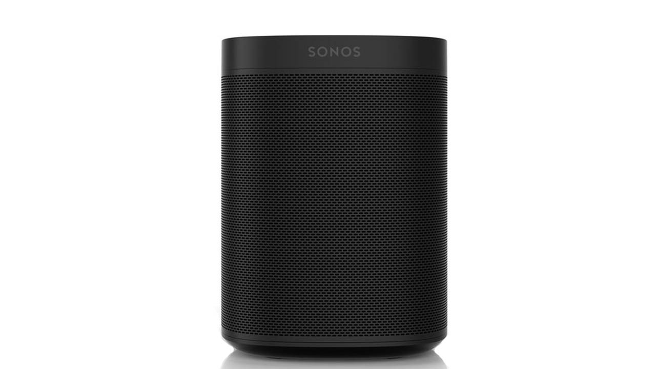 the sonos one smart speaker in black on a white background