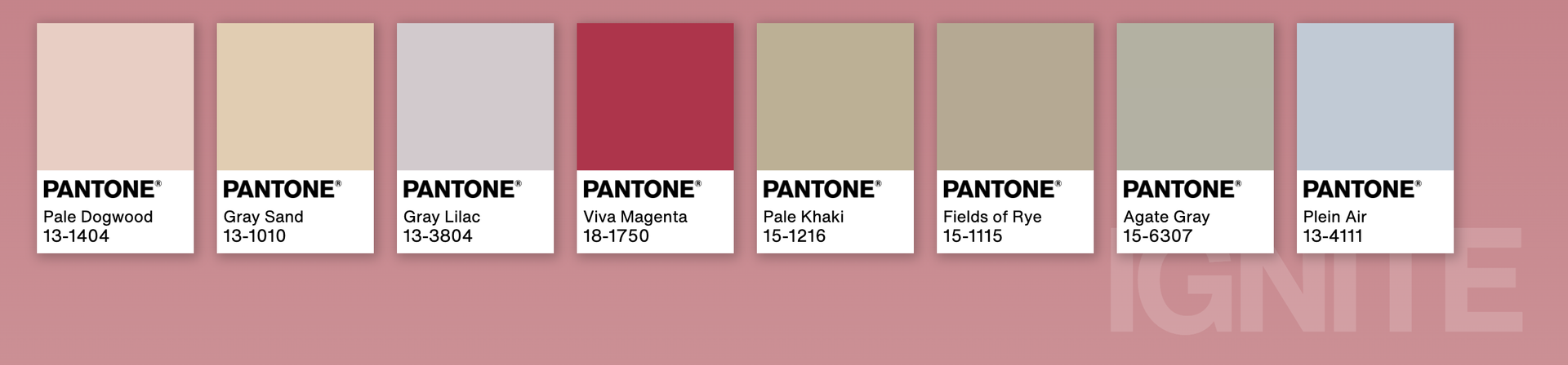 Color of the Year Pantone, Viva Magenta, bersama nuansa Pantone lainnya yang terkoordinasi