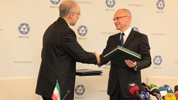 Chief executive officer of ROSATOM Sergey Kirienko and Iranian Vice-President Ali-Akbar Salehi