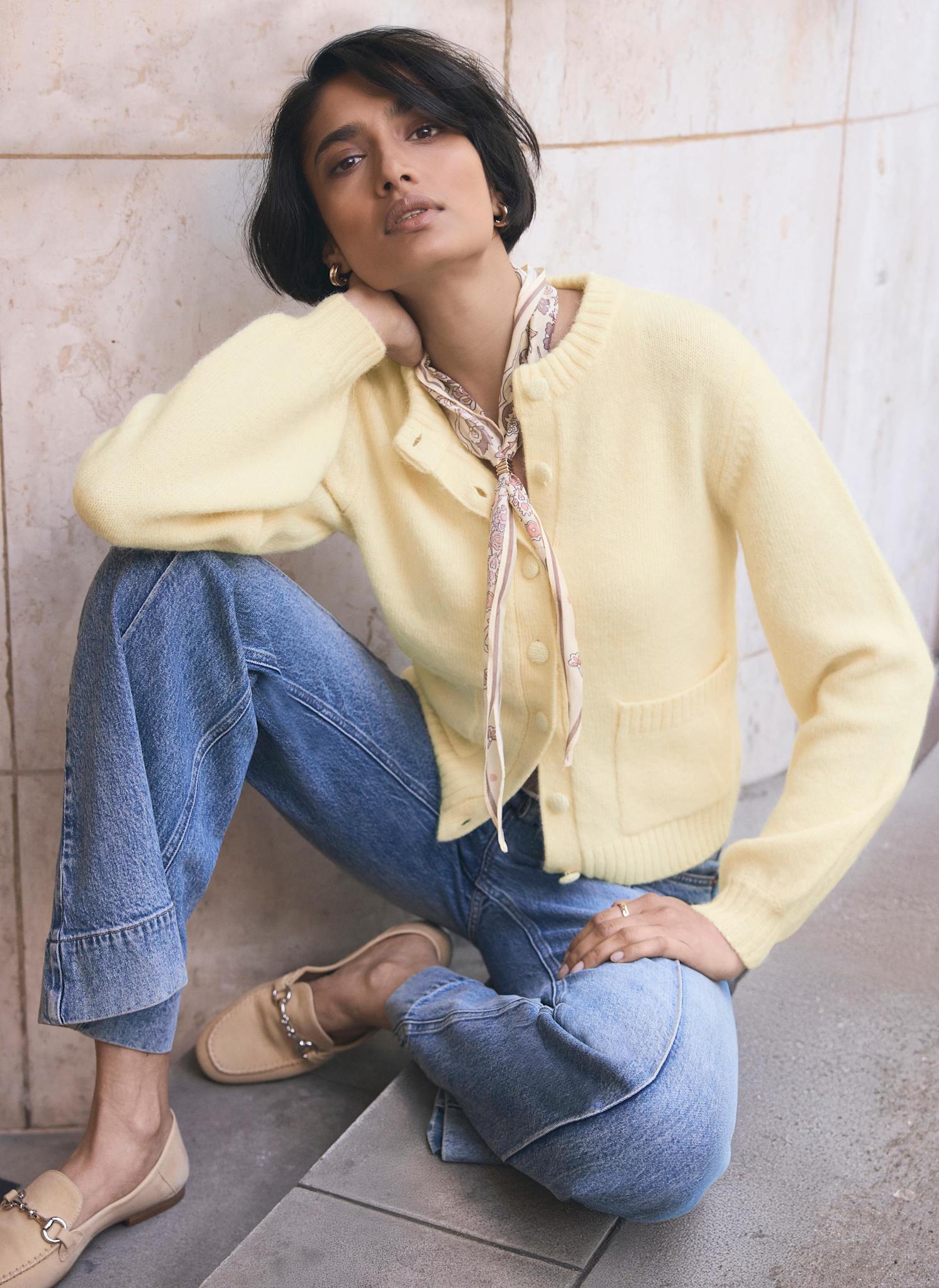 Butter Yellow Wool Blend Cardigan