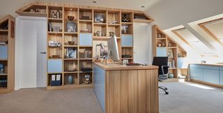 Built in storage in a home office in a converted loft