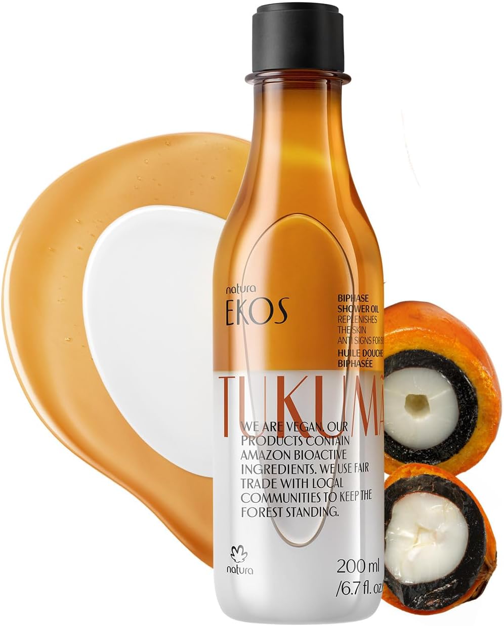 Natura - Ekos Tukum&amp;atilde; Biphase Shower Oil - Replenishing In-Shower or Bath Body Oil - Anti-Signs - Scented - Bath Oil - Skin Moisturizer - Vegan Skin Care - Brazilian Beauty Secrets - 6.7 Fl Oz (200ml)