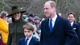 Catherine, Princess of Wales, Prince George and Prince William, Prince of Wales attend the Christmas Day service